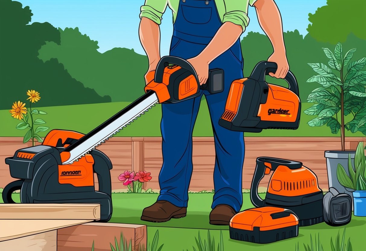 A gardener using durable power tools to effortlessly complete outdoor projects